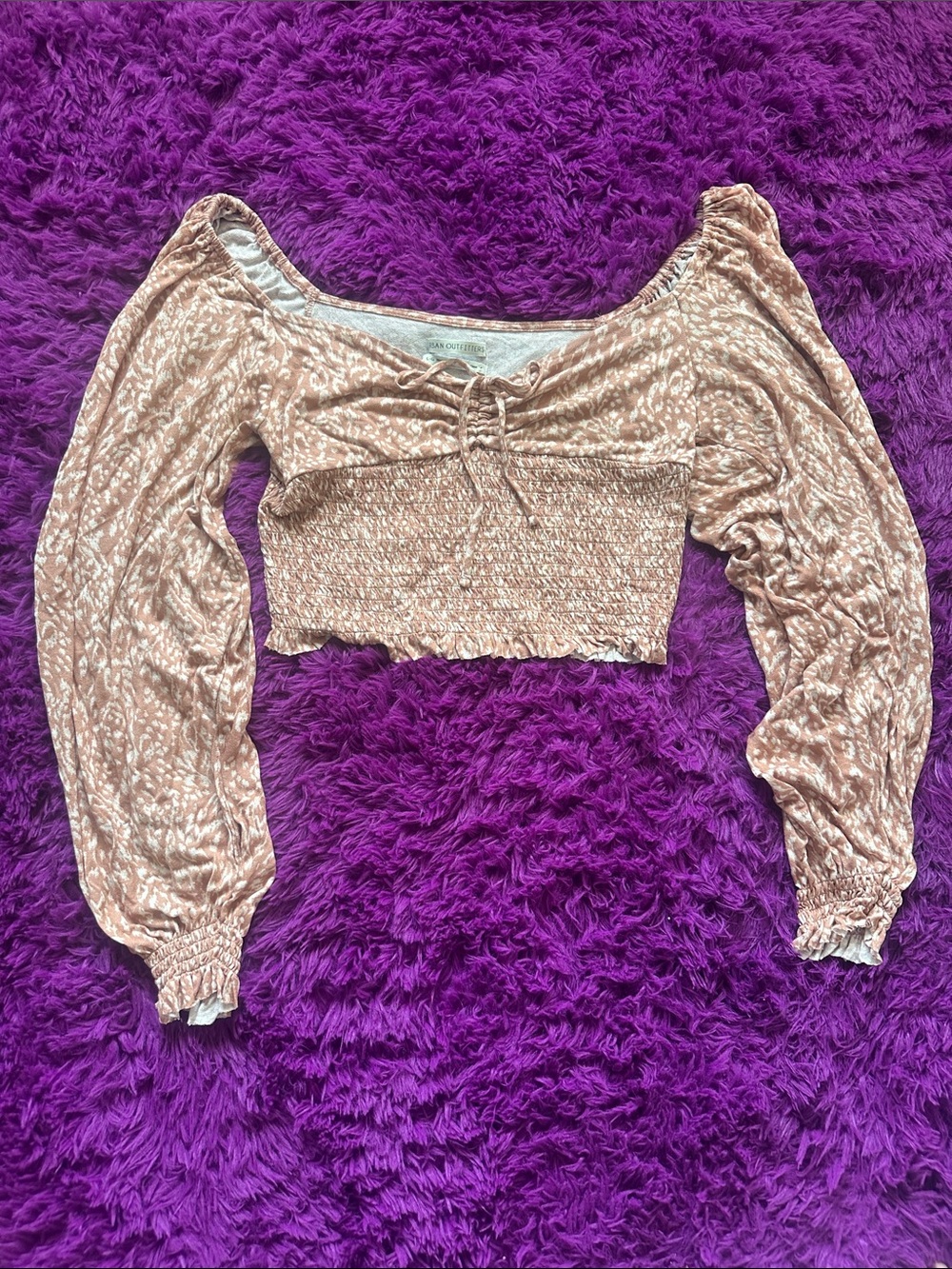 Urban Outfitters Blush Smocked Off-Shoulder Crop Top